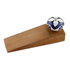 Navy Blue Flower Crackle Ceramic Wooden Door Stopper
